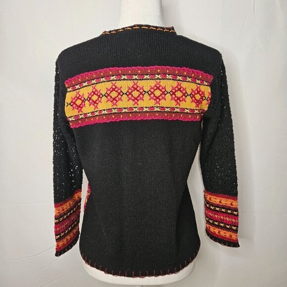 Susan Bristol Small Black Hand Embroidered Cardigan Boho Vintage Festive Floral - Picture 6 of 13